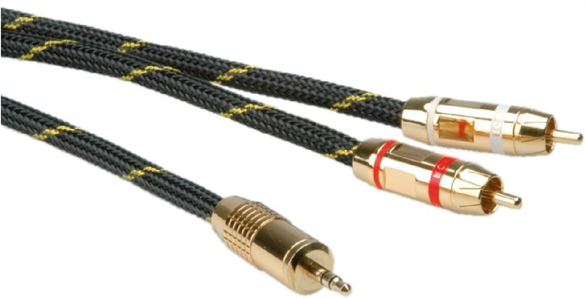 ROLINE GOLD 5m Audio-Verbindungskabel [3,5mm Klinken-Stecker -<gt/> 2x Cinch-Stecker]